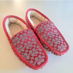 Coach Monica, Red and White Logo Patterned Slippers